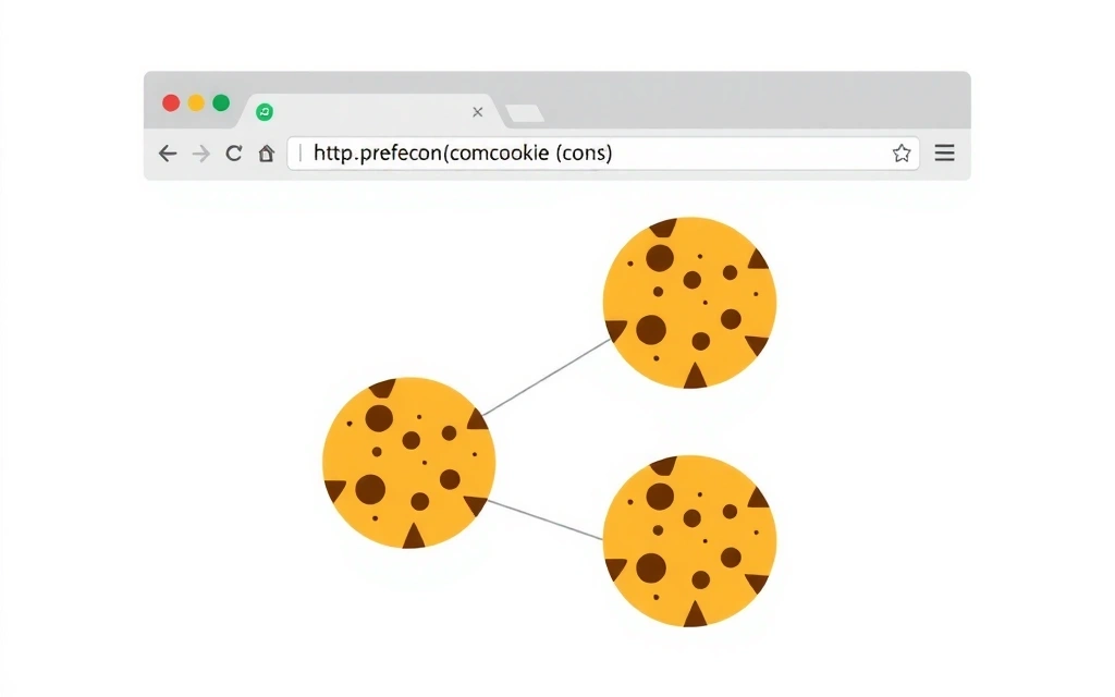 Ilustrație cu un browser web și iconițe de cookie-uri, simbolizând gestionarea datelor