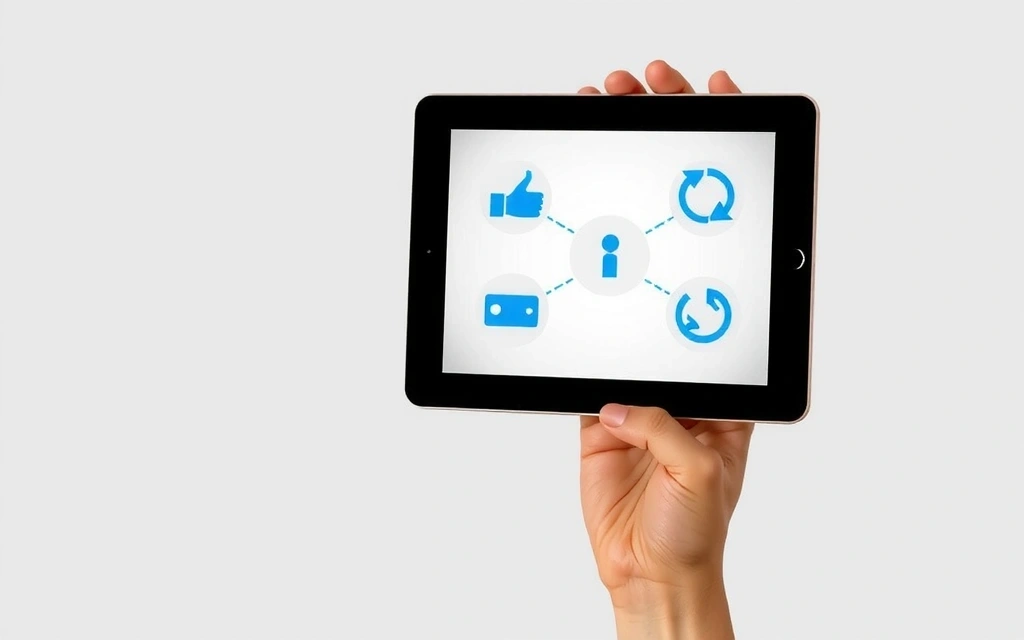 O mână ține o tabletă cu pictograme reprezentând diferite drepturi de confidențialitate, cum ar fi accesul, ștergerea și controlul.